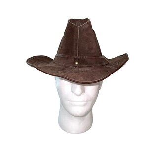 Handmade Vintage Mens Cowboy Hat Stamped Leather Size Small Western Brown Suede